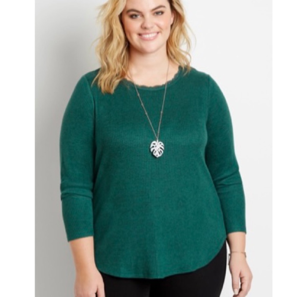 Maurices Women’s Plus Size Lace Trim Long Sleeve Cozy Ribbed Tee 2X